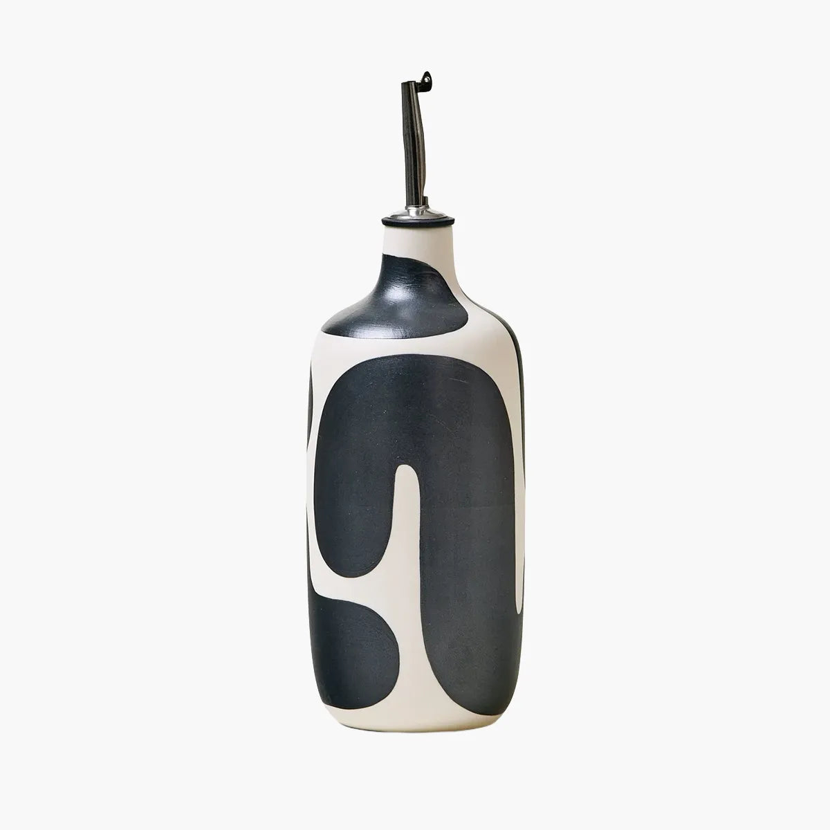 Decorative bottle with black abstract design on a white background