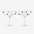 Two cocktail coupe glasses with colorful dot patterns by Maison Balzac