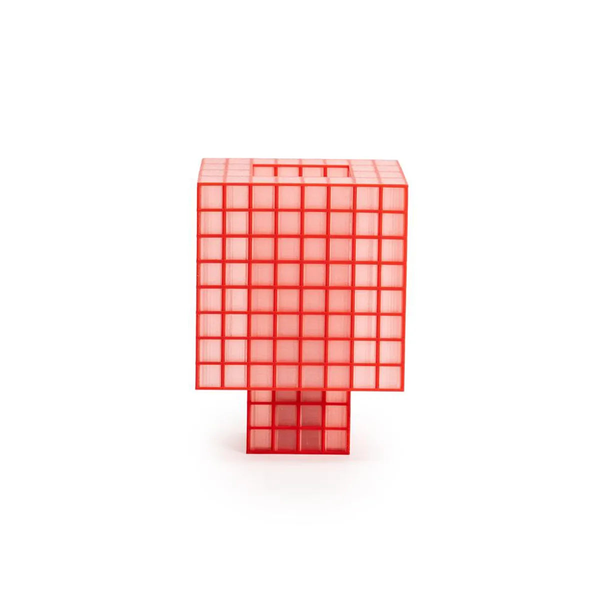 A Ridezign Tesser 8:3 Lamp in Cherry with grids and squares on a white background.