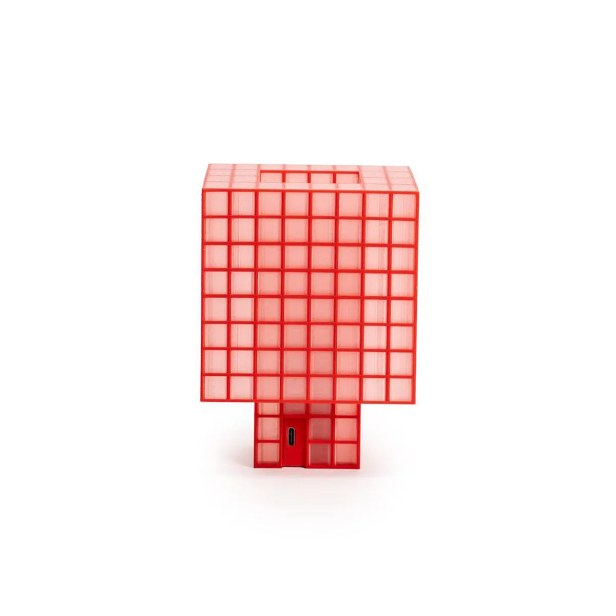 A Ridezign Tesser 8:3 Lamp in Cherry with grids and squares on a white background.