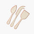 Set of 3 enamel coated stainless steel cheese knives. Cream coloured with a burnt orange outline around the edges. 