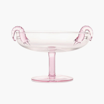 Pink glass dish with prawn handles