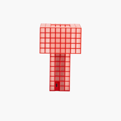 A Ridezign Tesser 5:8 Lamp in Cherry with grids and squares on a white background