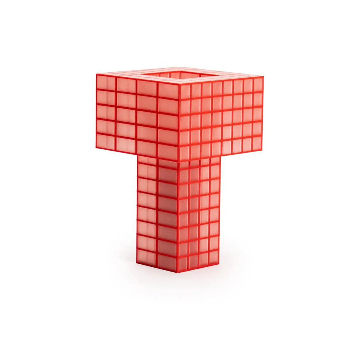 A Ridezign Tesser 5:8 Lamp in Cherry with grids and squares on a white background