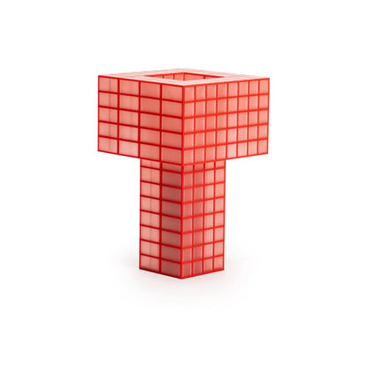 A Ridezign Tesser 5:8 Lamp in Cherry with grids and squares on a white background