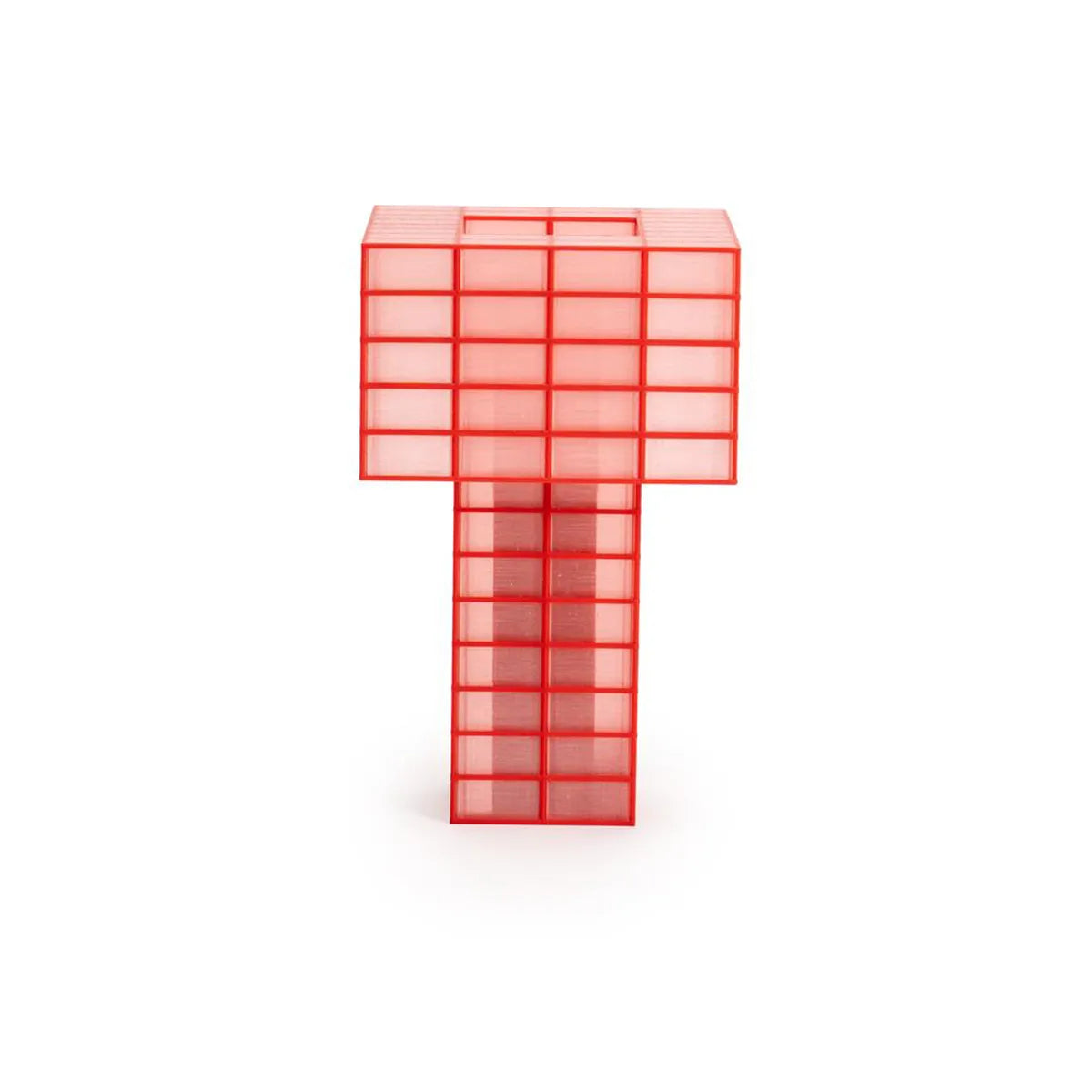 A Ridezign Tesser 5:8 Lamp in Cherry with grids and squares on a white background