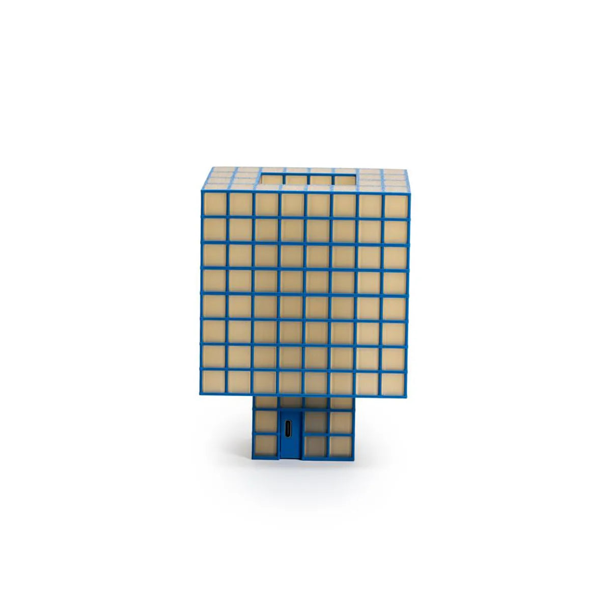 A  blue and beige Ridezign Tesser 8:3 Lamp, centered on a clean white background.