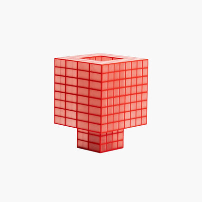 A Ridezign Tesser 8:3 Lamp in Cherry with grids and squares on a white background.