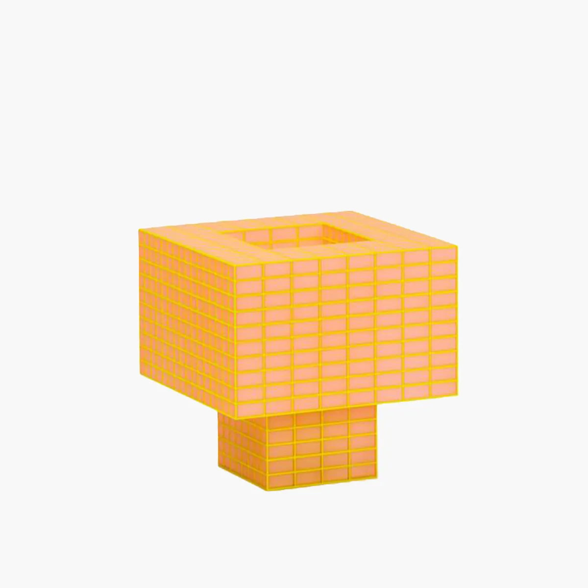 A Ridezign Tesser XL 5:3 Lamp in Guava with grids and squares on a white background.
