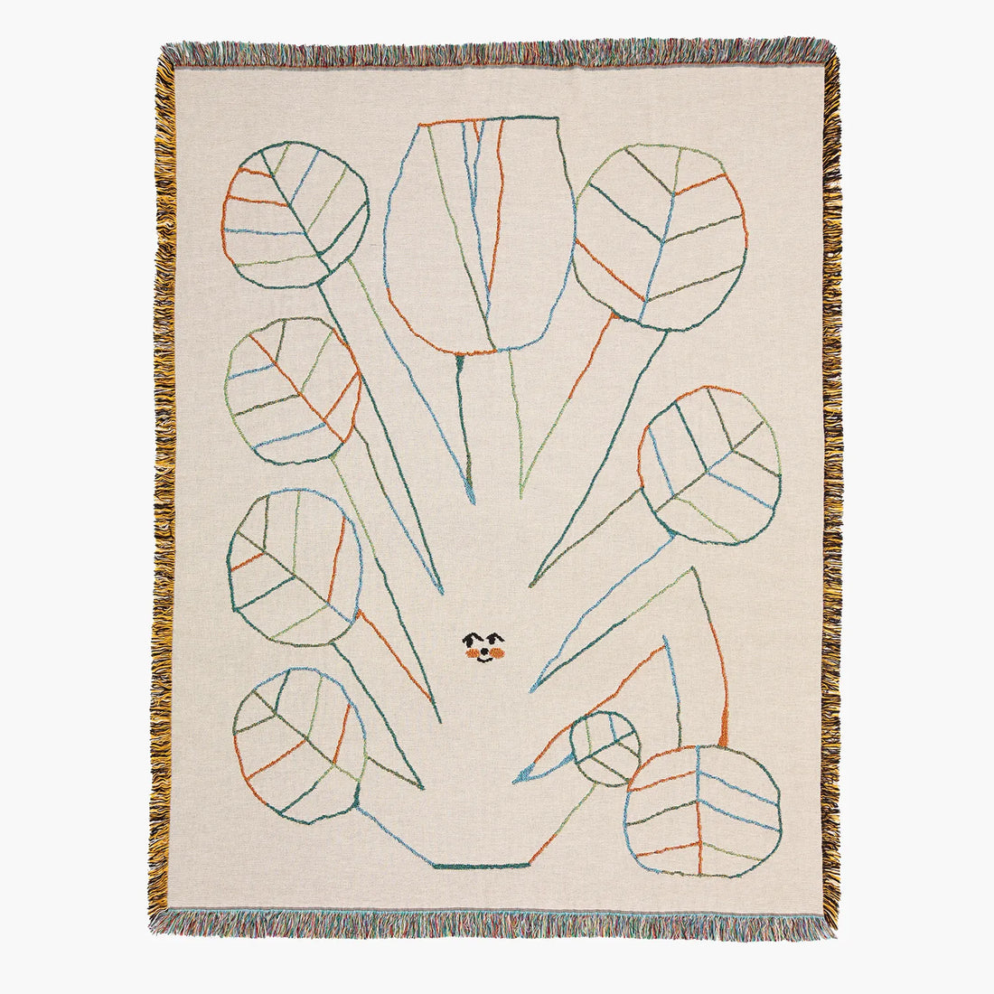 Decorative blanket with abstract leaf pattern on a beige background